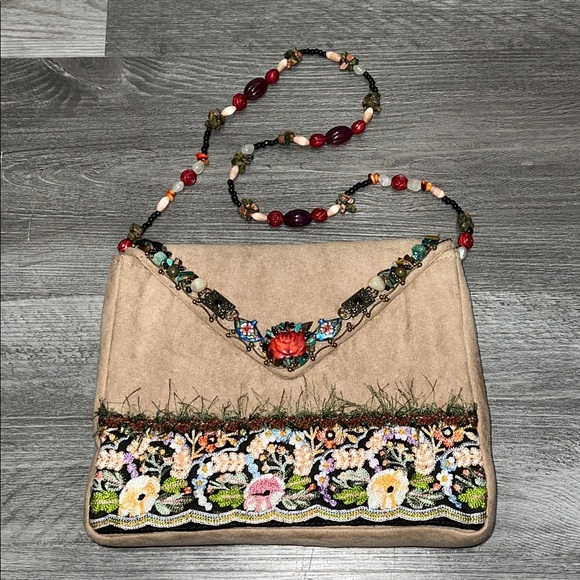Mary Frances Handbags - Mary Frances Embroidered and Beaded Suede Shoulder Bag